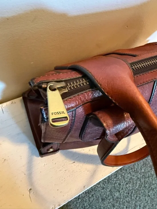 Vintage Fossil Reissue Large Satchel Handbag Chestnut  Brown Leather EUC - Picture 6 of 10